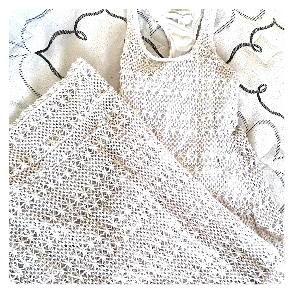 Lauren Conrad Crochet Off-White Maxi Dress